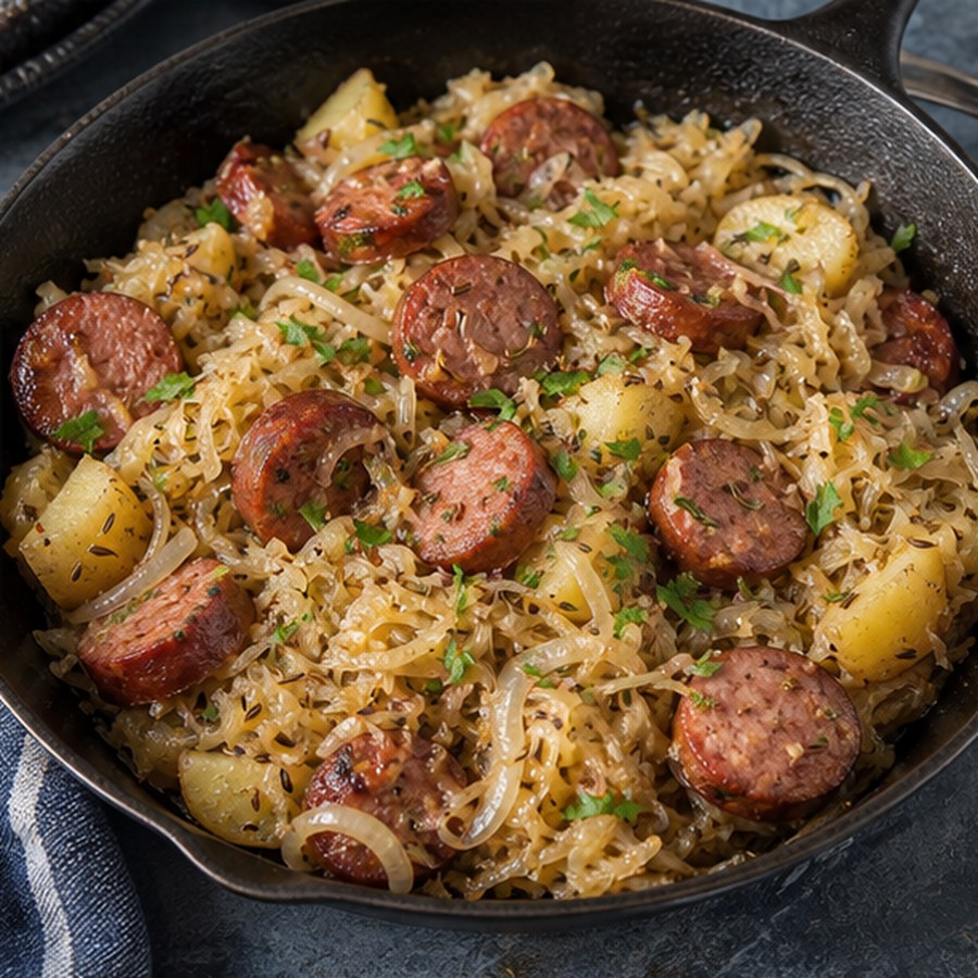 Skillet Sausage and Sauerkraut