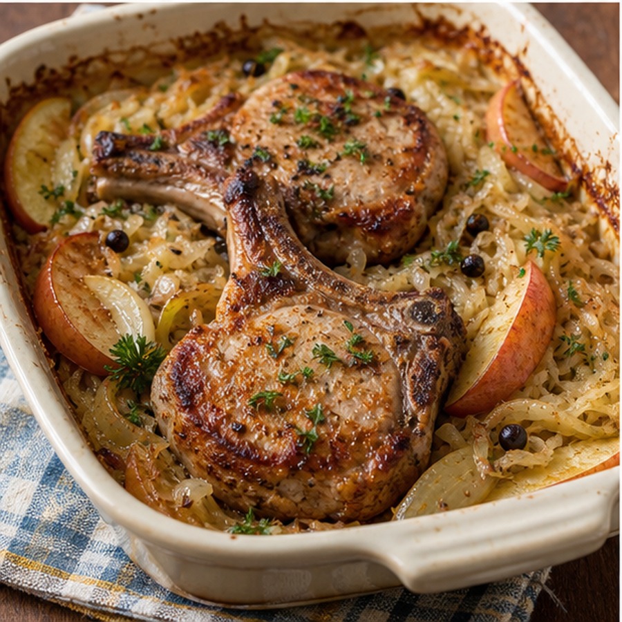 Baked Sauerkraut and Pork Chops