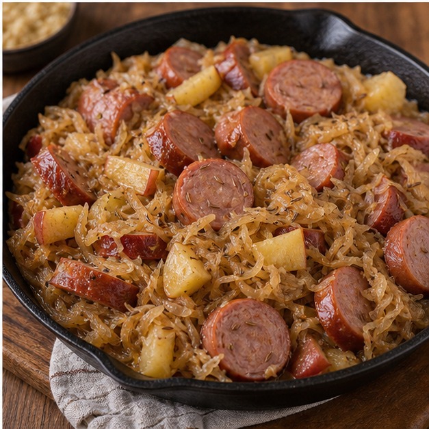 Polnische Wurst und Sauerkraut